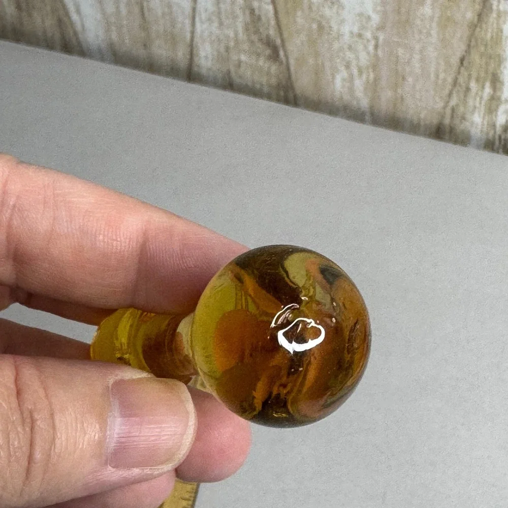 Vintage Amber Yellow Blown Glass Bottle Stopper Replacement Round Top 2.5 Inch